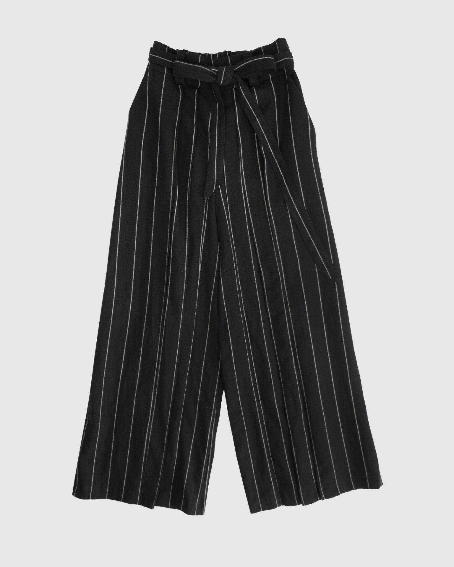 The piece is inspired by traditional Japanese hakama trousers. It is a pair of wide-legged trousers with a high waistband.