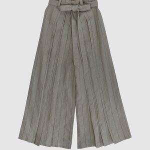 The piece is inspired by traditional Japanese hakama trousers. It is a pair of wide-legged trousers with a high waistband.