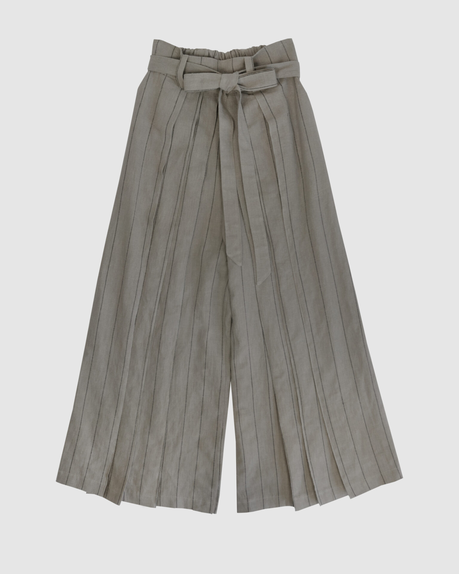 The piece is inspired by traditional Japanese hakama trousers. It is a pair of wide-legged trousers with a high waistband.