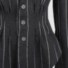 Fitted, single-breasted cotton velvet jacket with narrow peak lapels, released tucks at the waist, side seam pockets, and a softly pointed front hem.