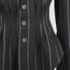 Fitted, single-breasted cotton velvet jacket with narrow peak lapels, released tucks at the waist, side seam pockets, and a softly pointed front hem.