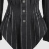 Fitted, single-breasted cotton velvet jacket with narrow peak lapels, released tucks at the waist, side seam pockets, and a softly pointed front hem.