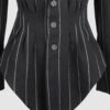 Fitted, single-breasted cotton velvet jacket with narrow peak lapels, released tucks at the waist, side seam pockets, and a softly pointed front hem.