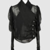Fitted blouse with a draped front and voluminous sleeves