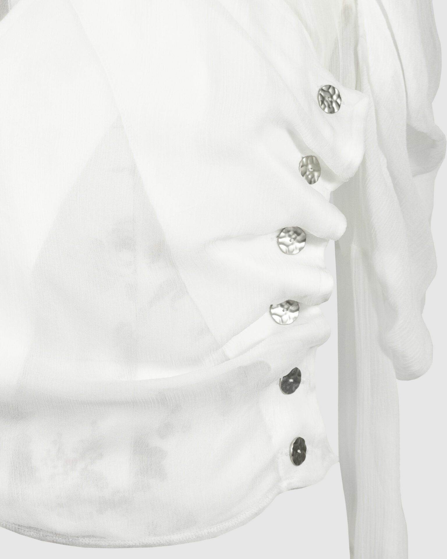 Fitted blouse with a draped front and voluminous sleeves