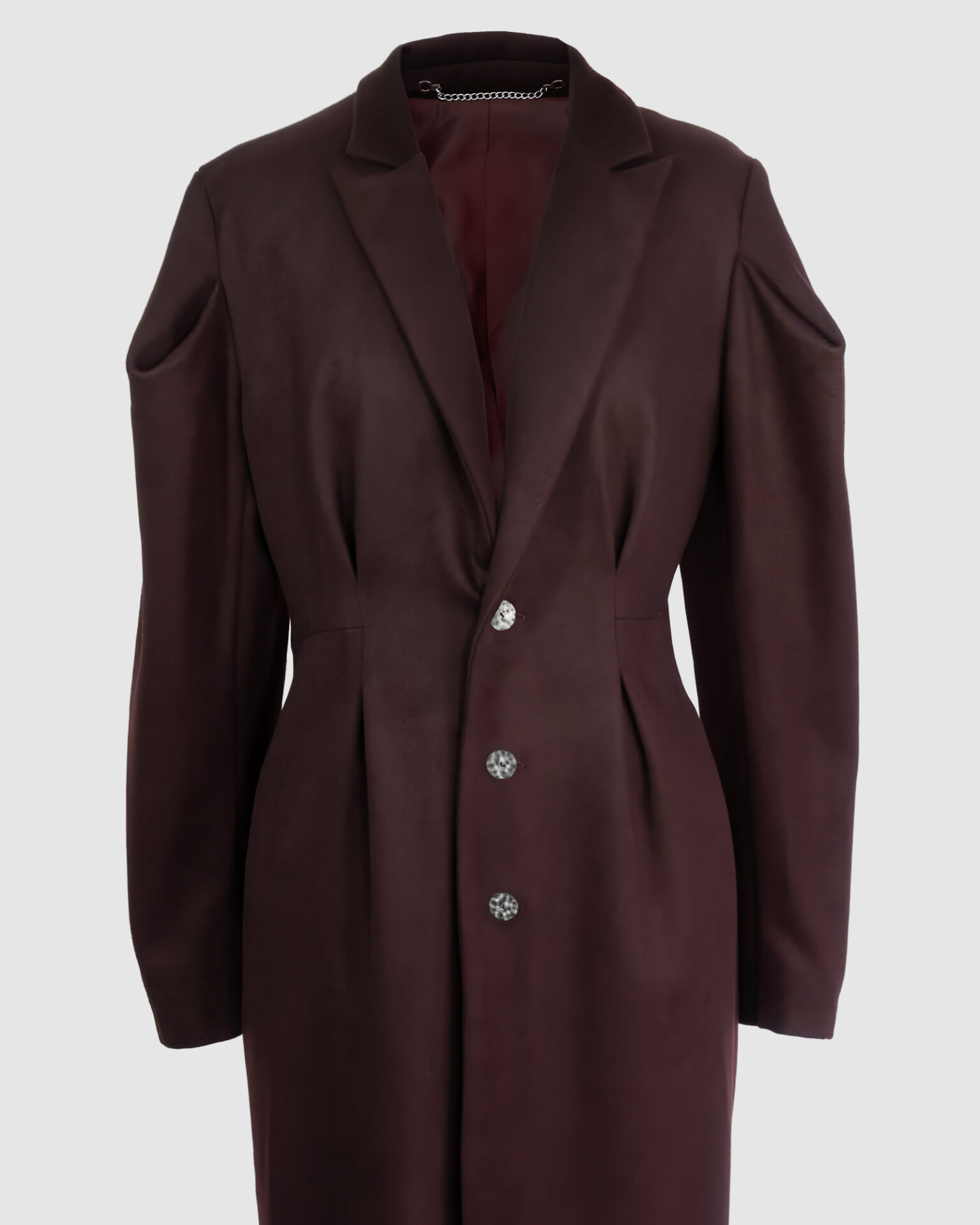 Coat with draped sleeves