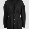 Coat with draped sleeves