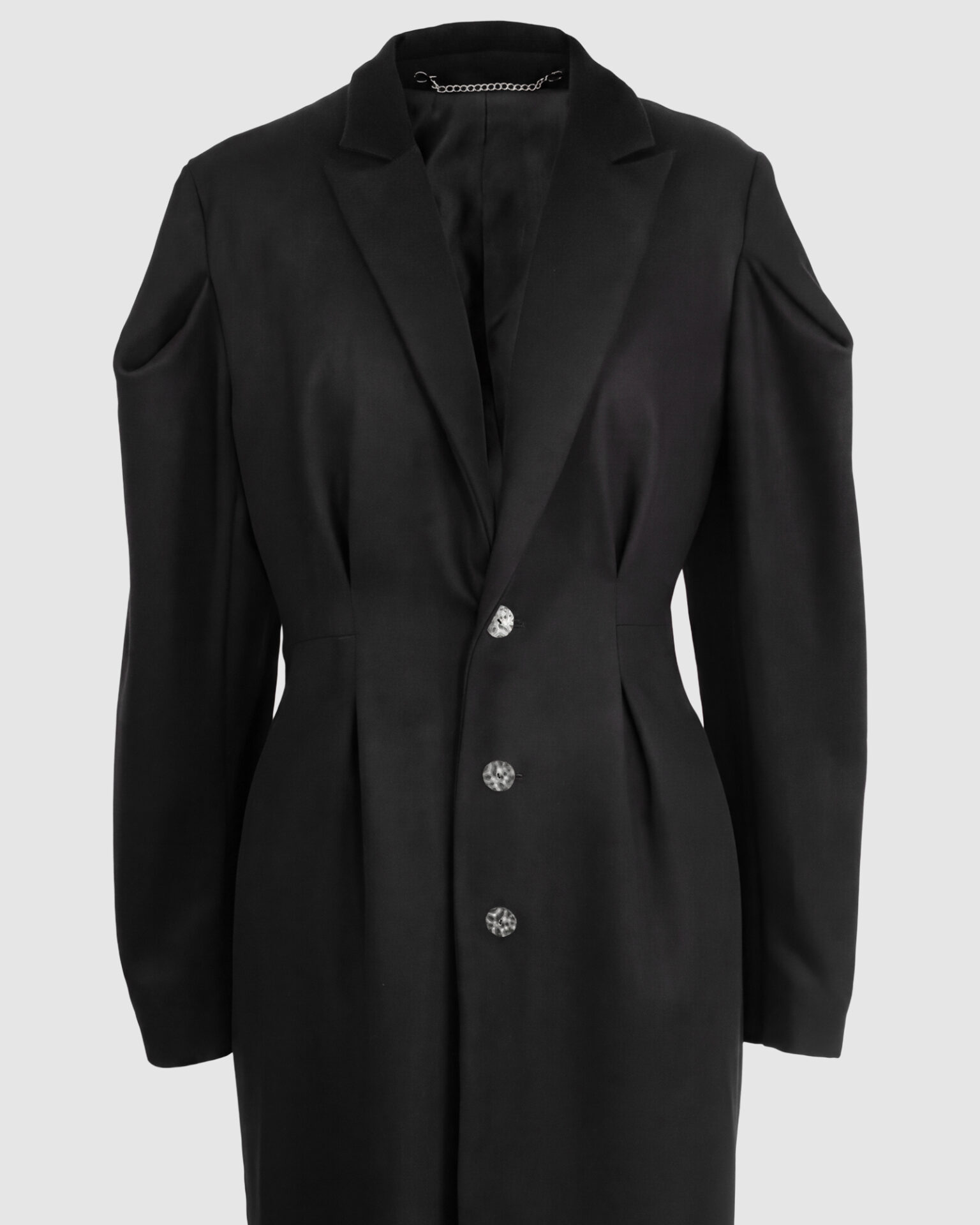 Coat with draped sleeves