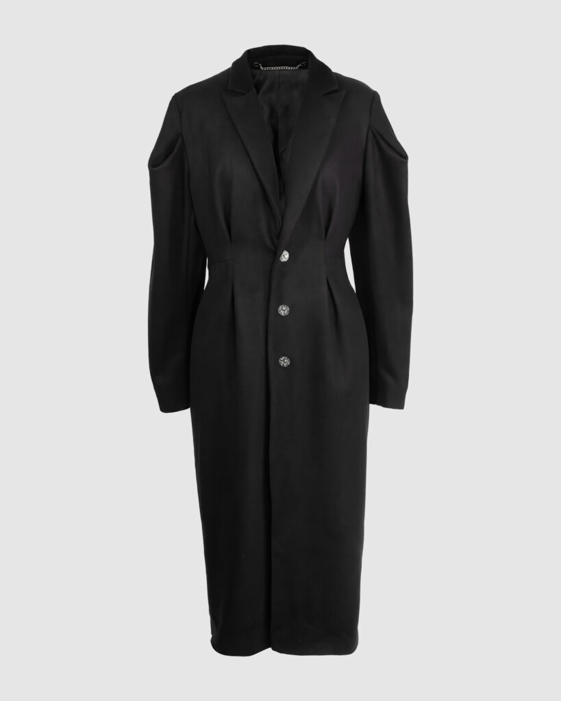 Coat with draped sleeves