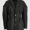 Coat with draped sleeves