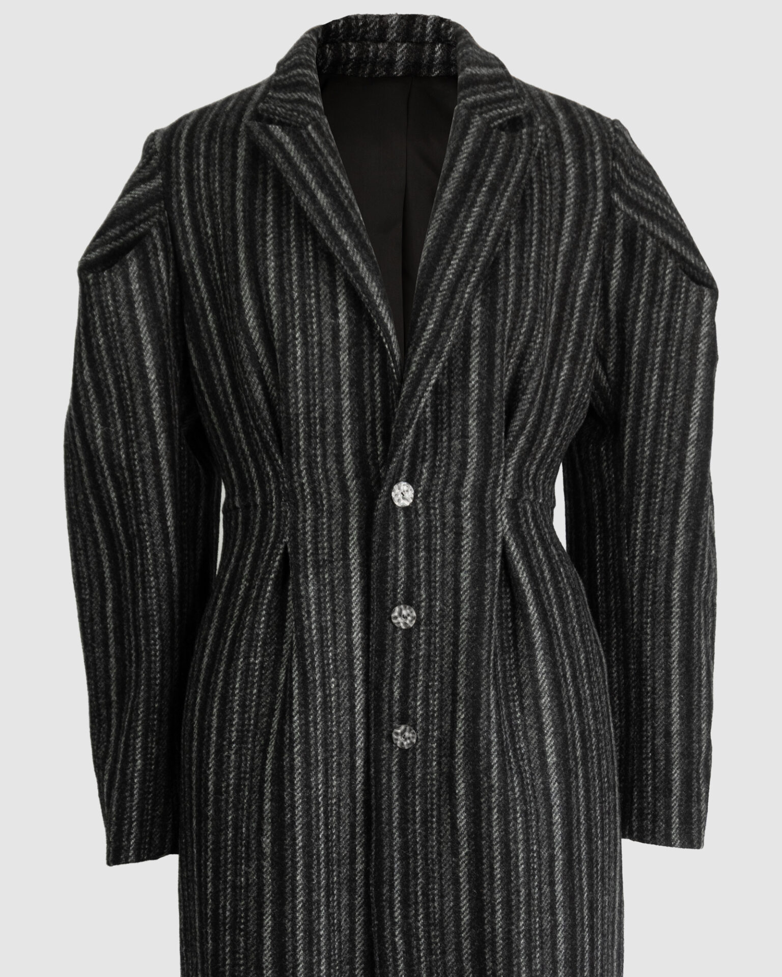 Coat with draped sleeves